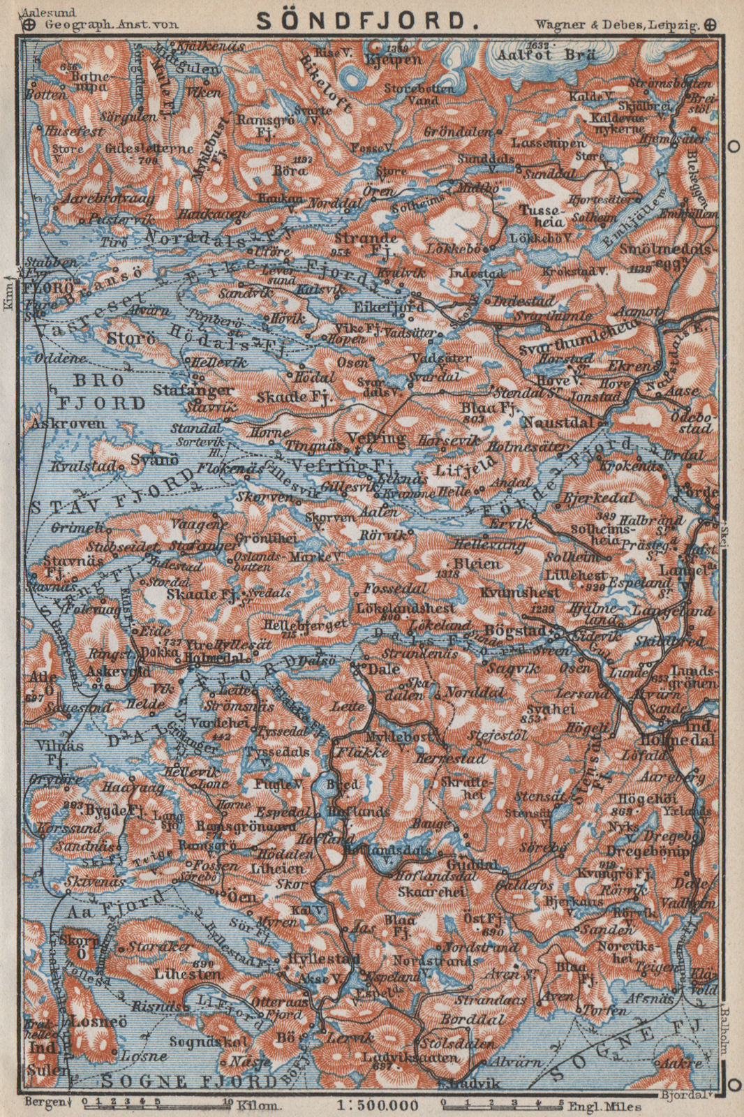 SOGN OG FJORDANE. Sondfjord Söndfjord. Floro. Topo-map. Norway kart 1912
